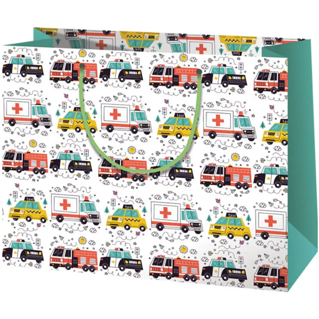 Darčeková taška strednej veľkosti s motívom záchranárov, polície a hasičov 23x10x17,8 cm
