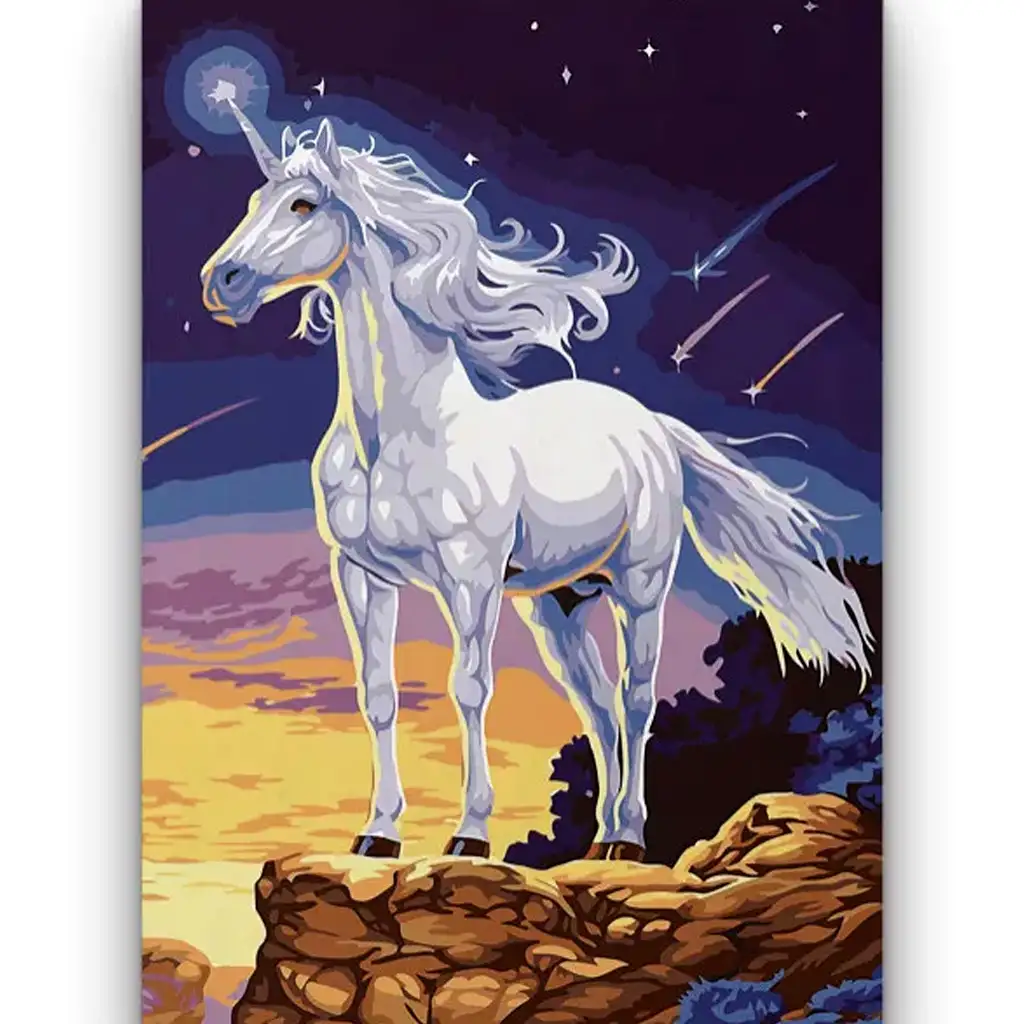 Diamantová mozaika: Sada na maľovanie diamantmi s motívom bieleho jednorožca 10x15 cm