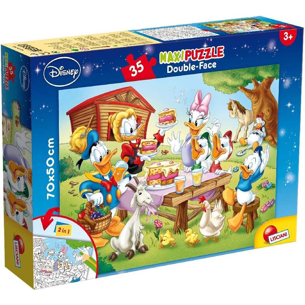 Disney Donald Duckova rodina 2 v 1 maxi 35-dielne puzzle a omaľovánka 70x50 cm – Lisciani