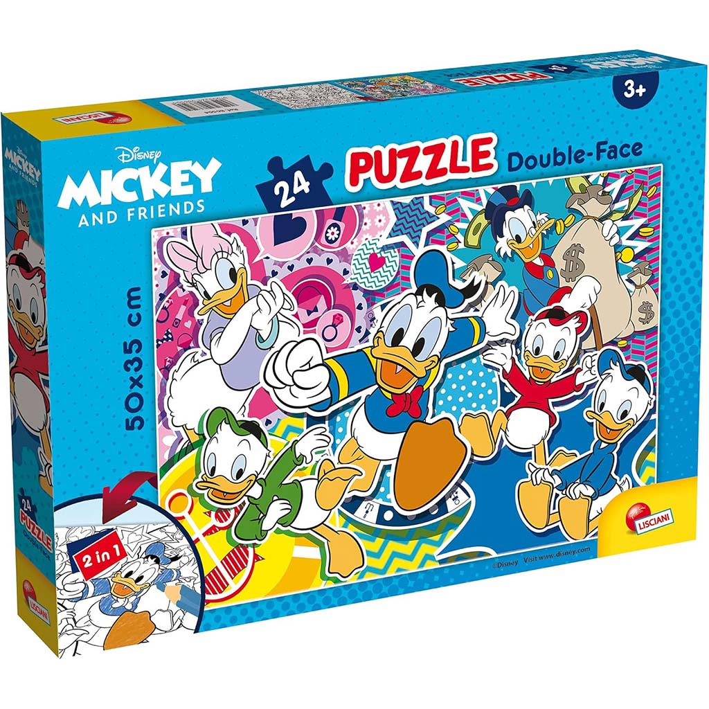 Disney Kačer Donald 2 v 1, 24-dielne puzzle a omaľovánka 50x35 cm – Lisciani