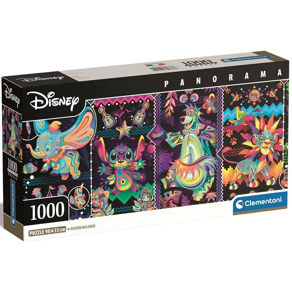 Disney: Neon postavy 1000 dielikové panoráma puzzle 98x33cm - Clementoni