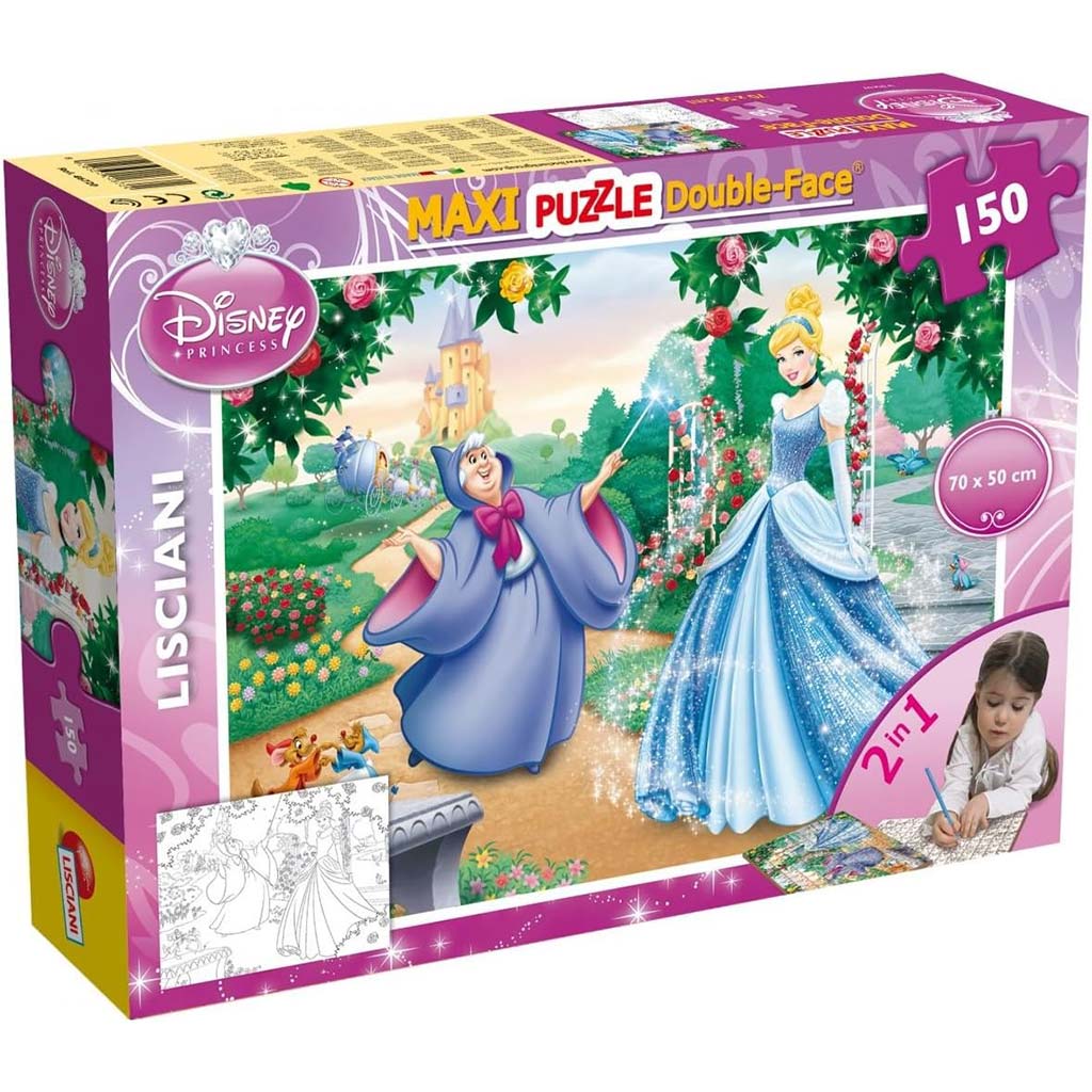 Disney Popoluška 2 v 1 maxi 150-dielne puzzle a omaľovánka 70x50 cm - Lisciani
