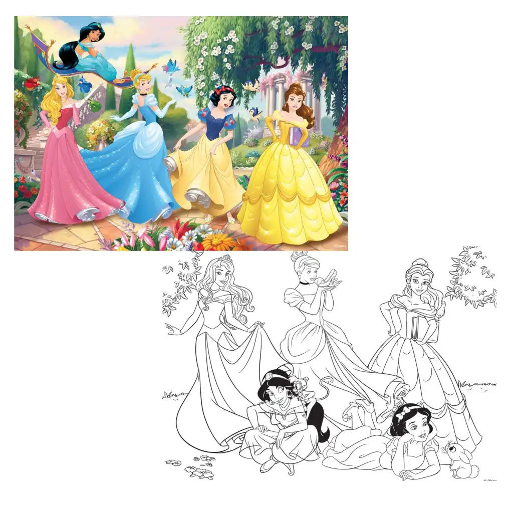 Disney Princezné 2 v 1, puzzle so 108 dielikmi a omaľovánka 70x50 cm – Lisciani kép 2