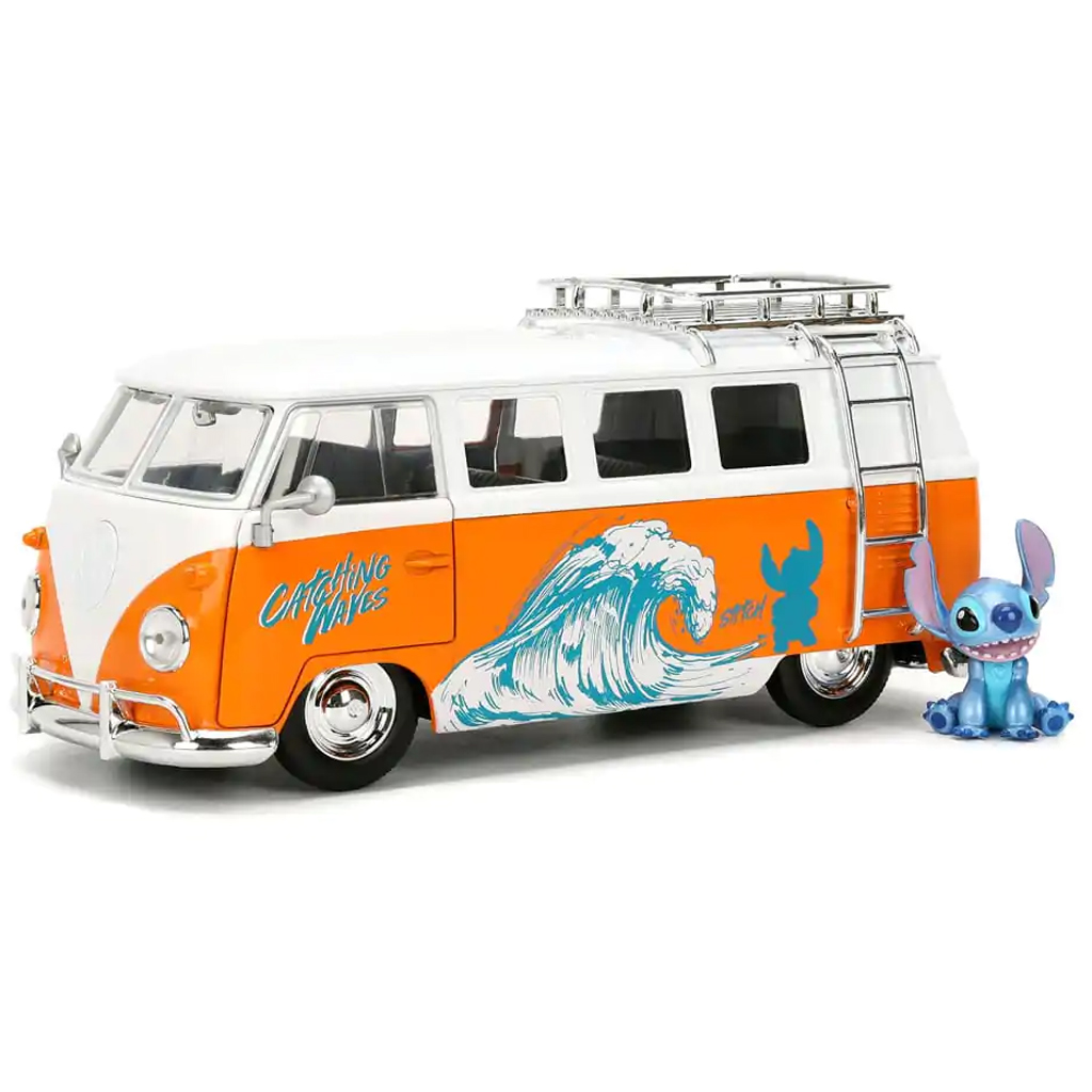 Disney Stitch – 1961 Volkswagen autobus s figúrkou Stitch, model auta 1/24 – Jada Toys kép 3