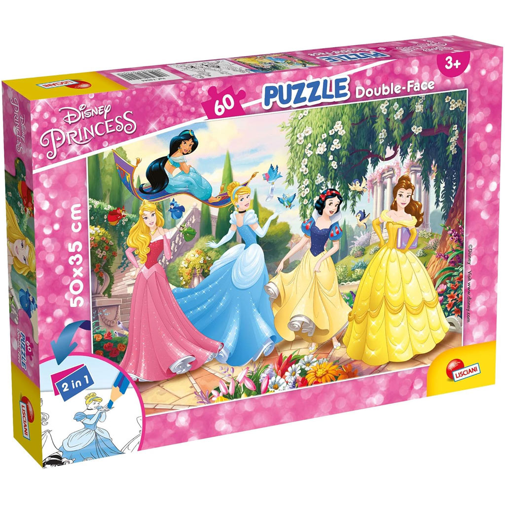 Disney princezné – Kúzlo rozprávkovej záhrady 2 v 1 60-dielne puzzle a omaľovánka 50x35 cm – Lisciani