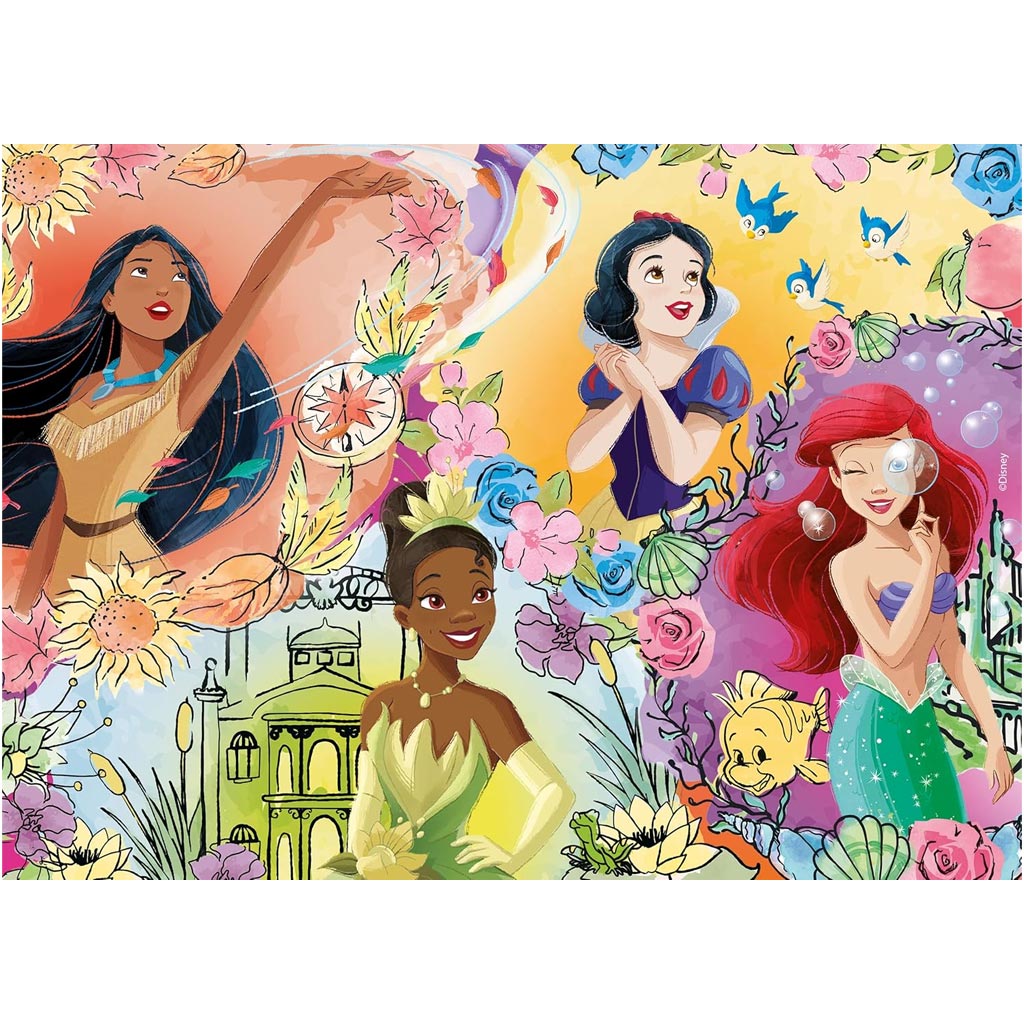 Disney princezné 2 v 1, 24-dielne puzzle a omaľovánka 35x25 cm - Lisciani kép 3