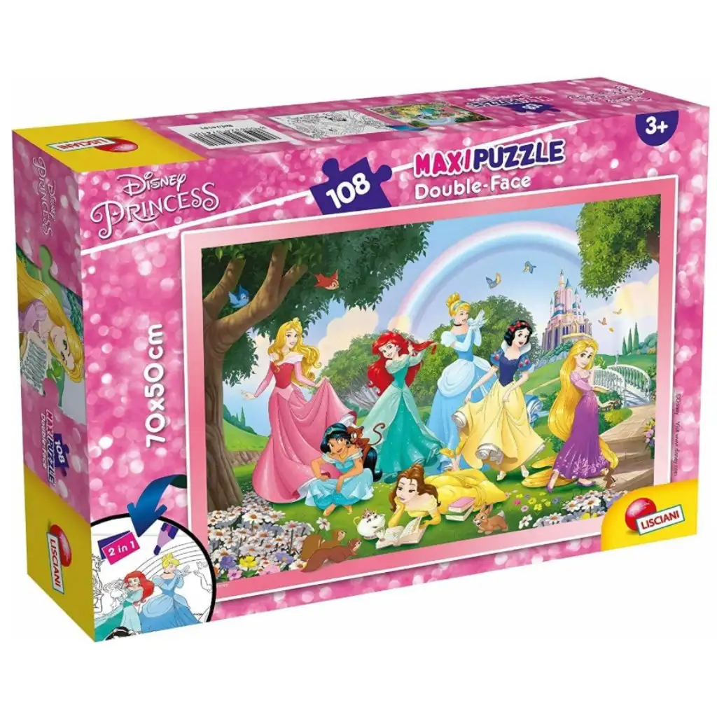 Disney princezné dúhové 2 v 1 108-dielne puzzle a omaľovánka 70x50 cm - Lisciani