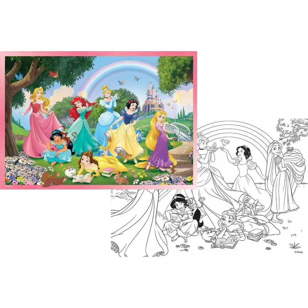 Disney princezné dúhové 2 v 1 108-dielne puzzle a omaľovánka 70x50 cm - Lisciani kép 2