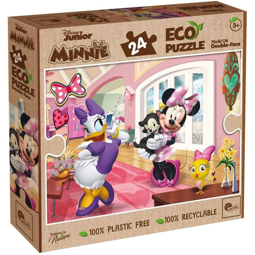 Dobrodružstvá myšky Minnie a kačky Daisy 2 v 1, 24-dielne Eco maxi puzzle a omaľovánka 70x50 cm - Lisciani