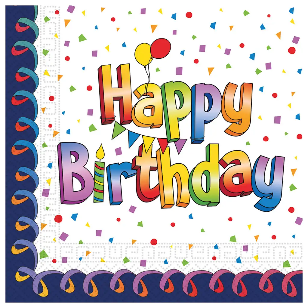 Dúhové narodeninové papierové servítky s nápisom "Happy Birthday", balenie 20 ks.