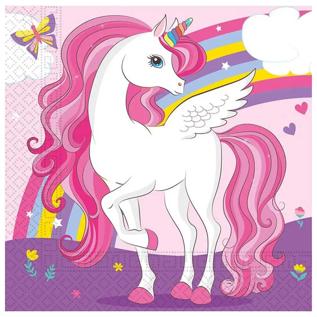 Dvojvrstvové servítky s dúhovým jednorožcom, balenie 20 ks. kép 1