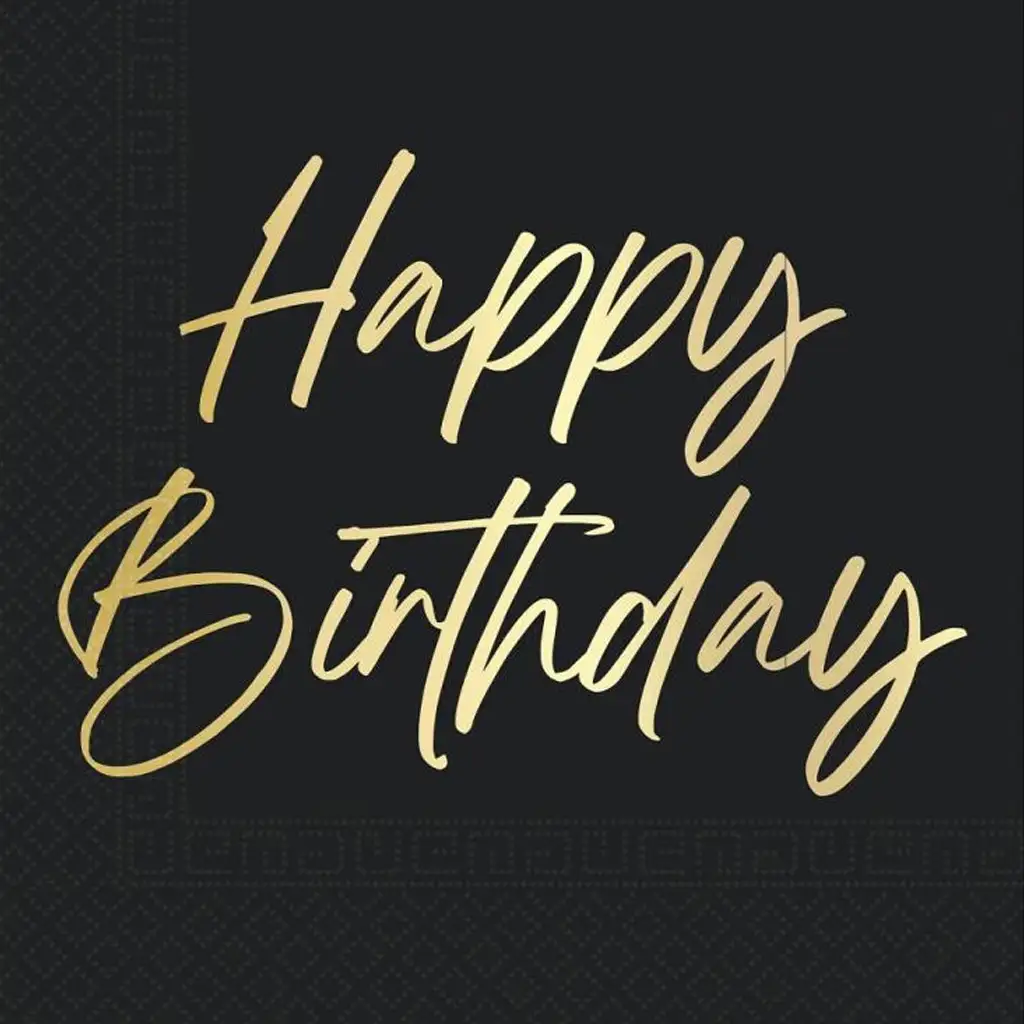 Elegantné narodeninové papierové servítky s nápisom "Happy Birthday" – 2-vrstvové, 33x33 cm, 20 ks