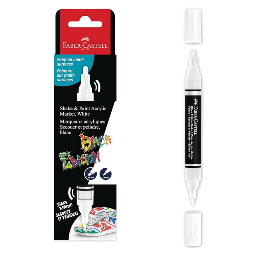 Faber-Castell: Black Edition Shake & Paint obojstranný biely marker s hrotmi 3 mm a 1 mm