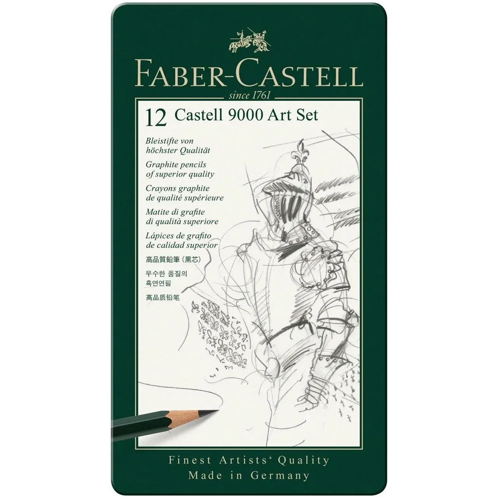 Faber-Castell: Castell 9000 grafitová ceruzka, súprava 12 kusov v kovovej krabičke