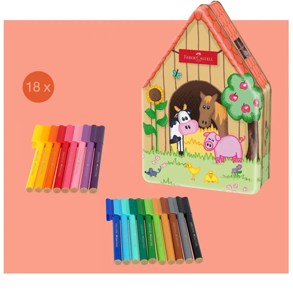 Faber Castell: Connector súprava fixiek, 18 kusov, v kovovej krabičke s farmárskym motívom kép 2