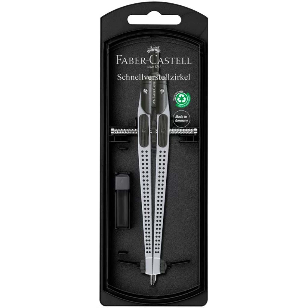 Faber-Castell: Rýchlonastaviteľné kružidlo GRIP – v striebornej farbe, s ergonomickým dizajnom