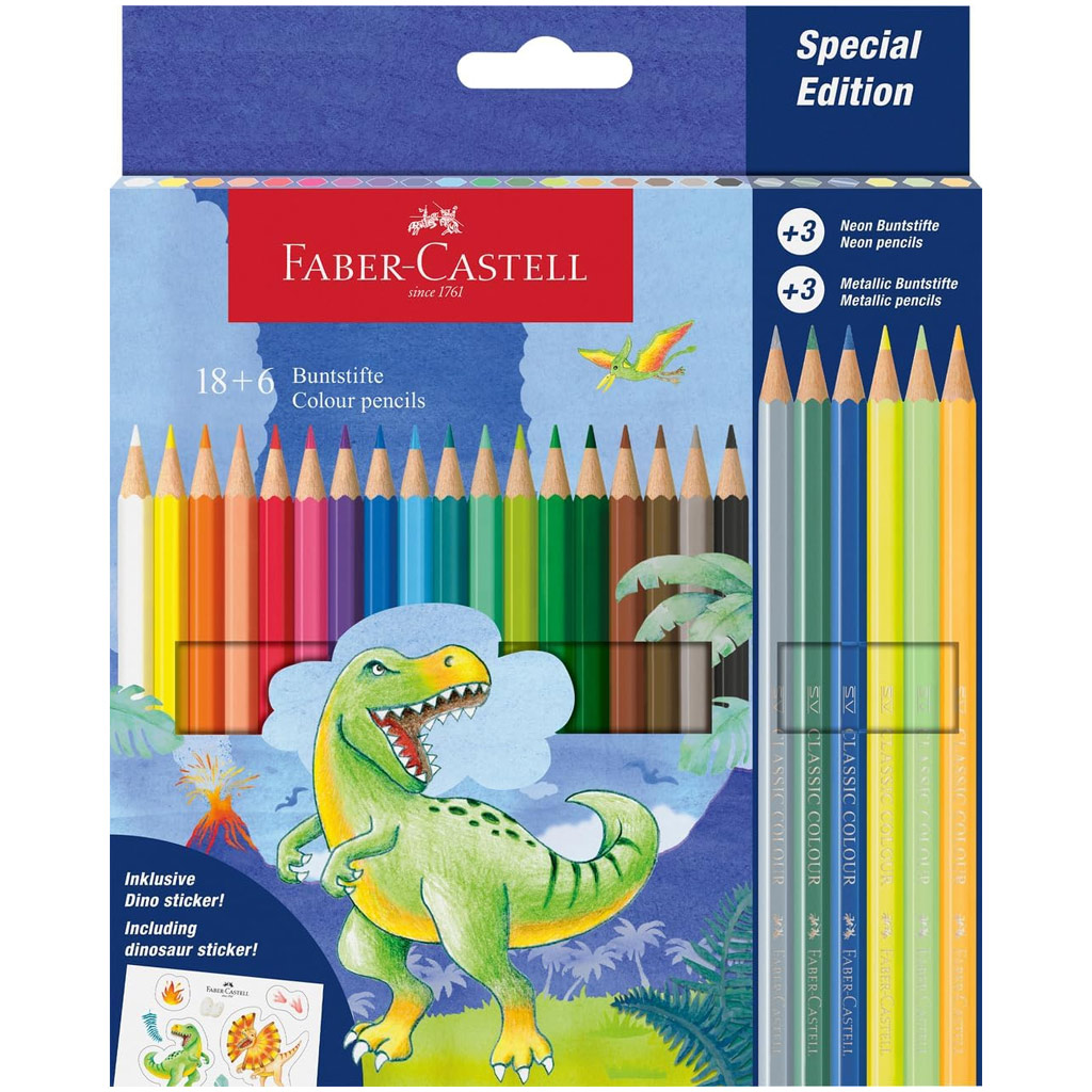 Faber-Castell: Sada farebných ceruziek s dinosaurom 18+6 ks