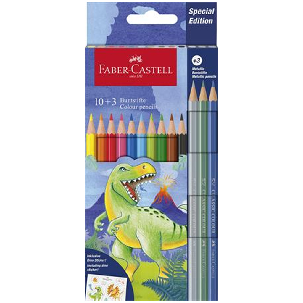 Faber-Castell: Sada farebných ceruziek s dinosaurom, balenie 10+3 ks