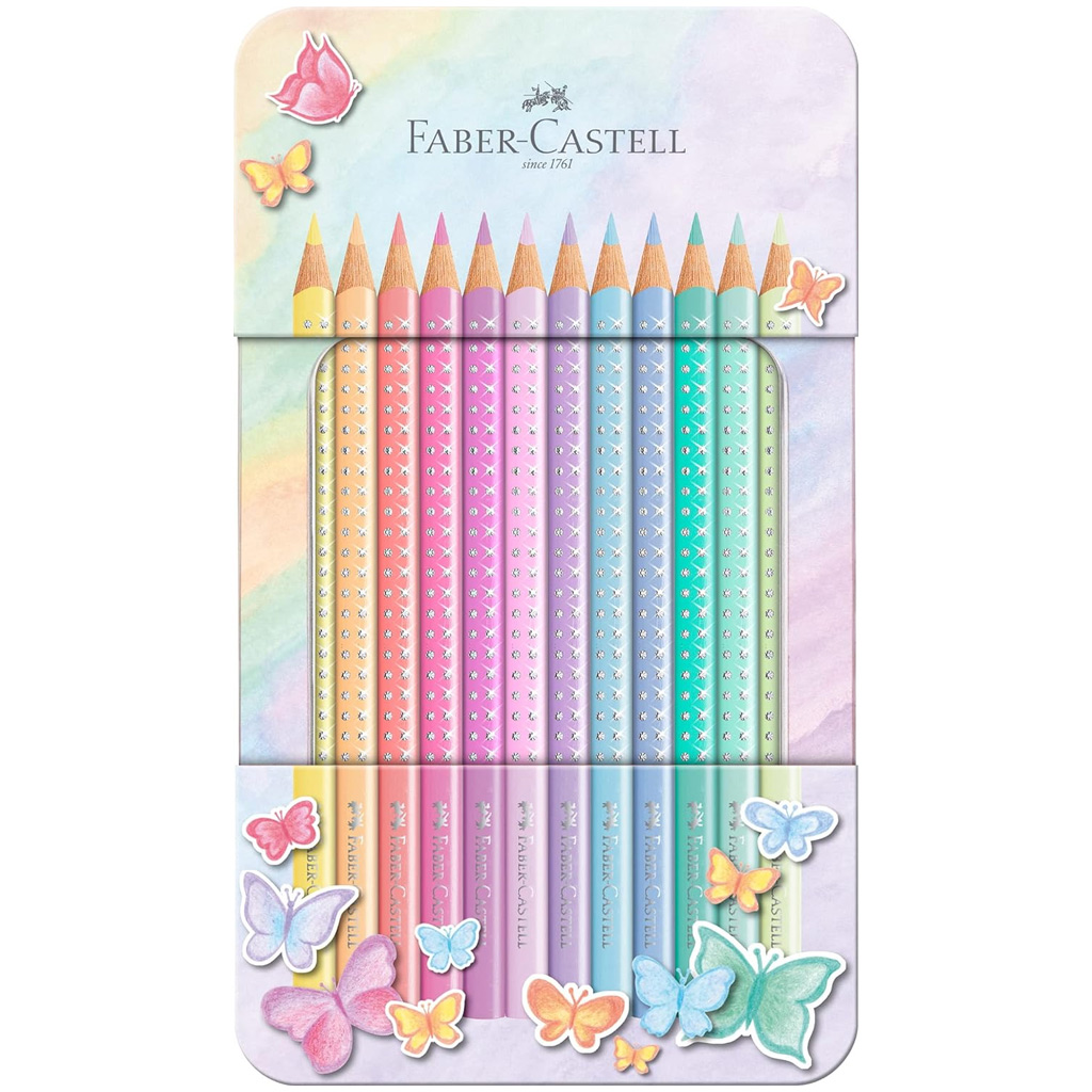 Faber-Castell: Sparkle 12-dielna súprava pastelových farebných ceruziek v kovovej krabičke