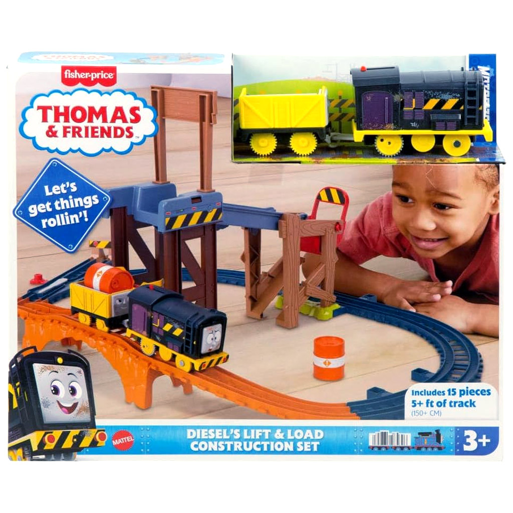 Fisher-Price: Thomas a jeho priatelia Diesel Lift & Load stavebná železničná súprava s motorizovaným vlakom - Mattel