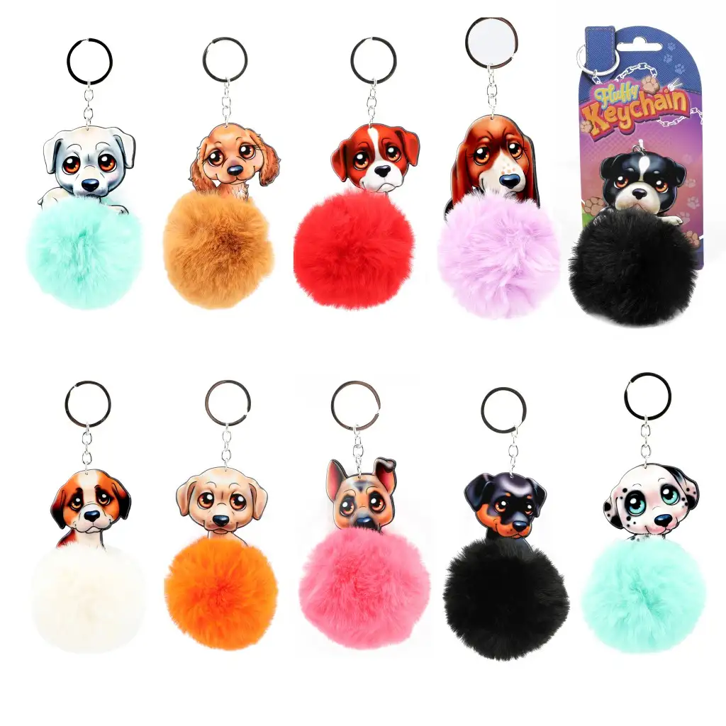 Fluffy Pom-Pom psík prívesok na kľúče v rôznych variantoch 1ks