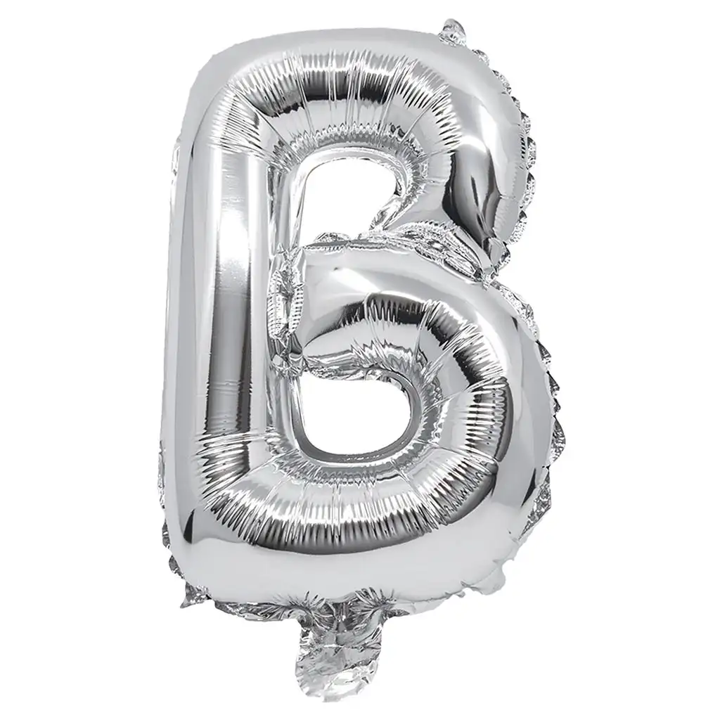 Fóliový balón v tvare písmena B striebornej farby – písmeno B 32 cm