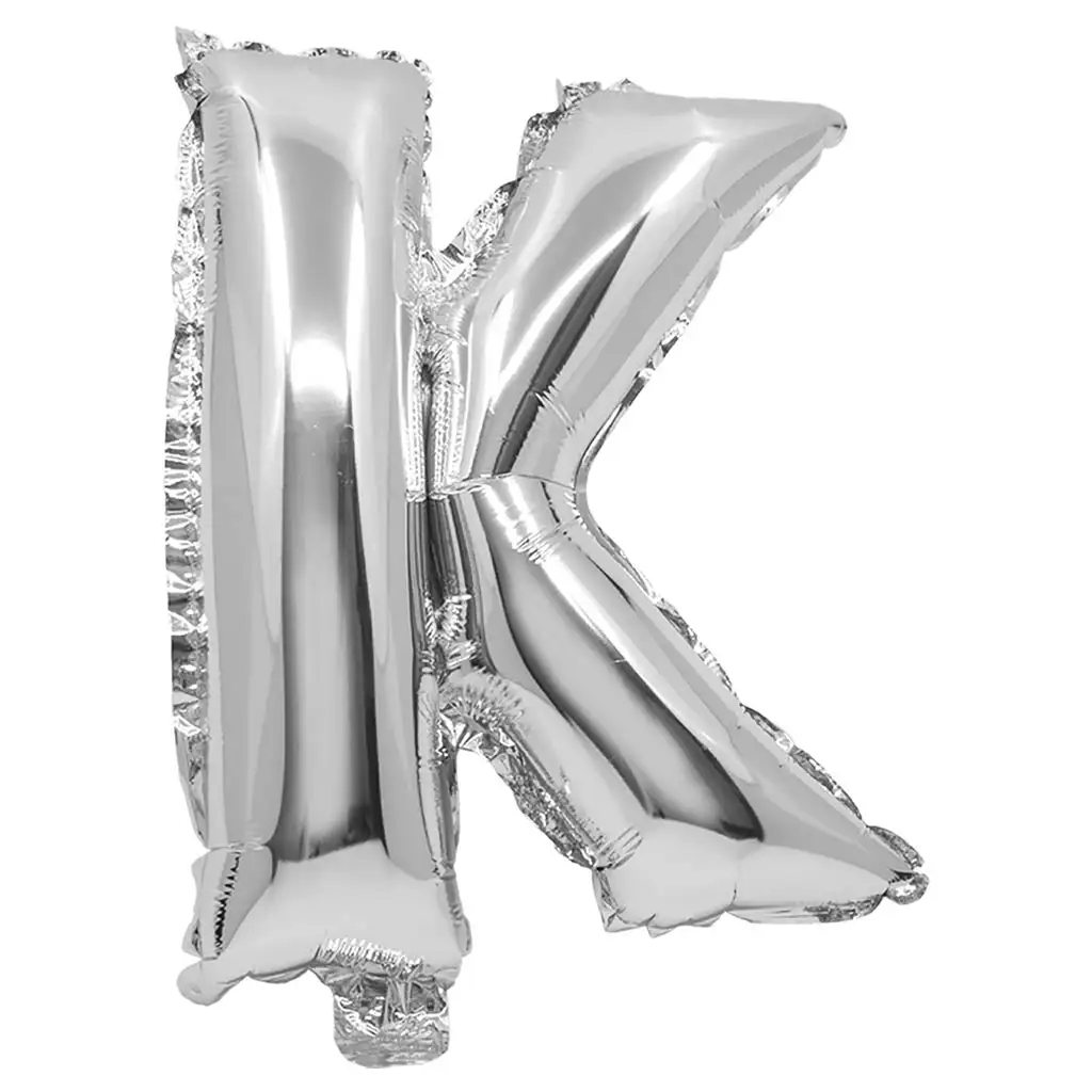 Fóliový balón v tvare písmena K striebornej farby – písmeno K 32 cm