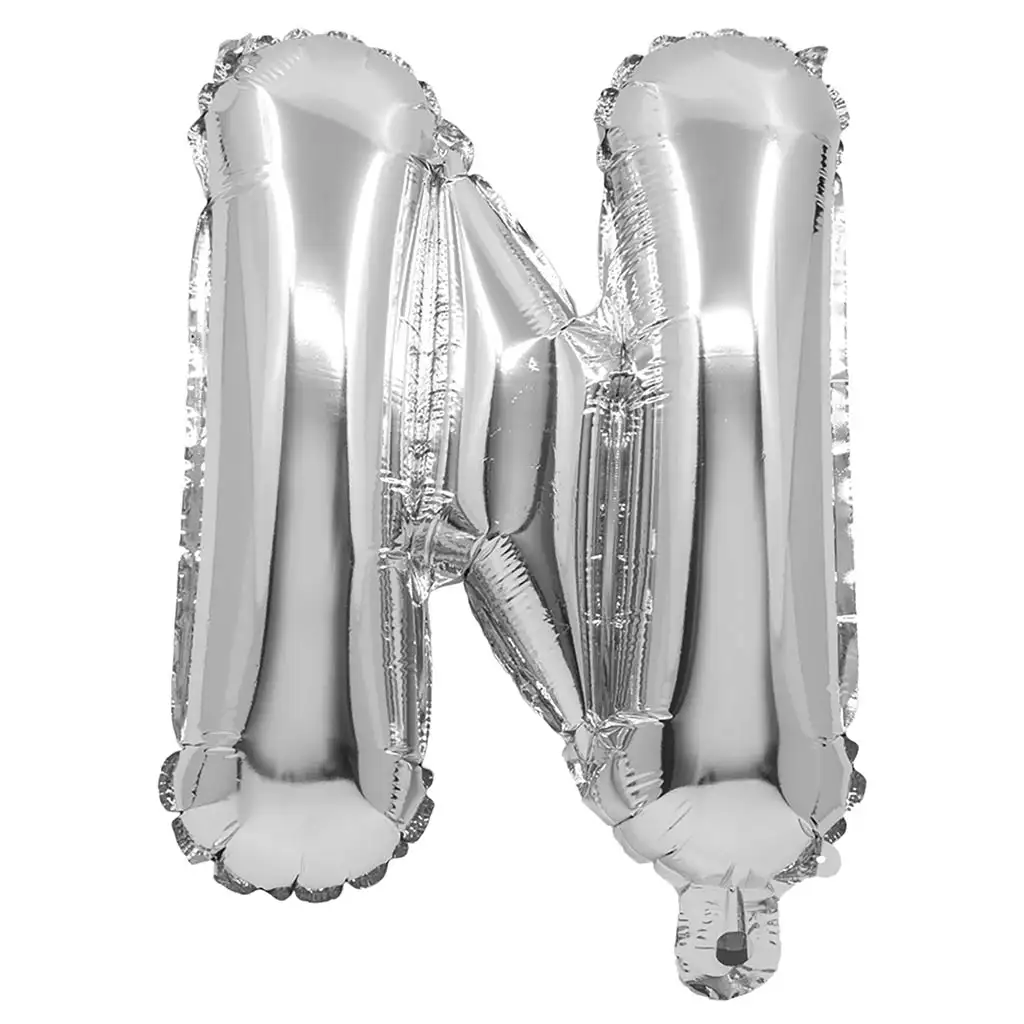 Fóliový balón v tvare písmena N striebornej farby – písmeno N 32 cm