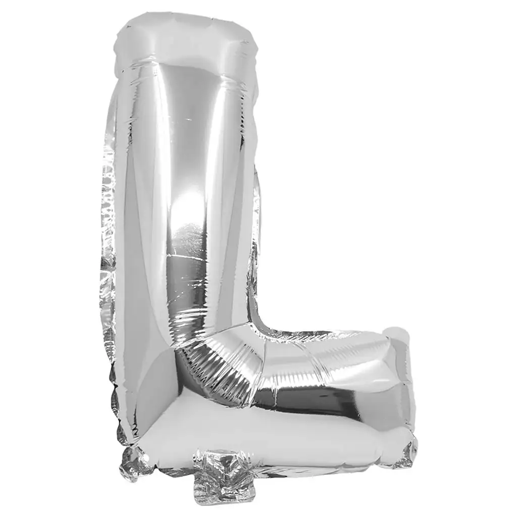 Fóliový balónik v tvare písmena L striebornej farby – písmeno L 32 cm