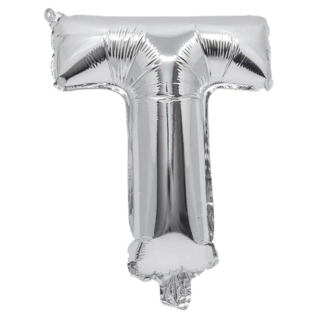 Fóliový balónik v tvare písmena T striebornej farby – písmeno T 32 cm