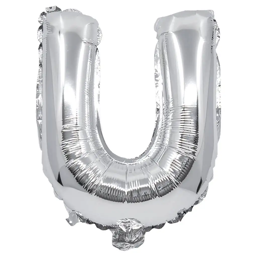Fóliový balónik v tvare písmena U striebornej farby – písmeno U 32 cm