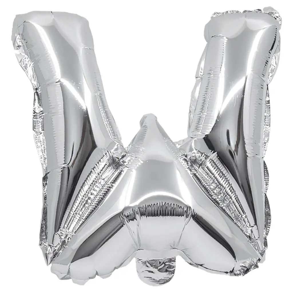 Fóliový balónik v tvare písmena W striebornej farby – 32 cm