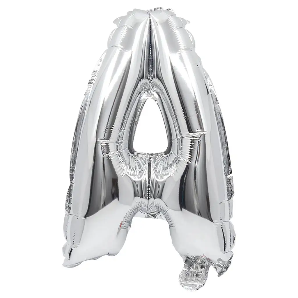 Fóliový balónik v tvare písmena striebornej farby – písmeno A, 32 cm