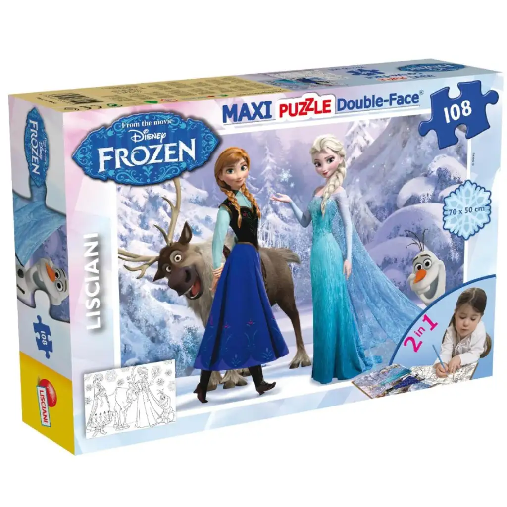 Frozen 2 v 1, 108-dielne puzzle a omaľovánka, 70x50 cm – Lisciani
