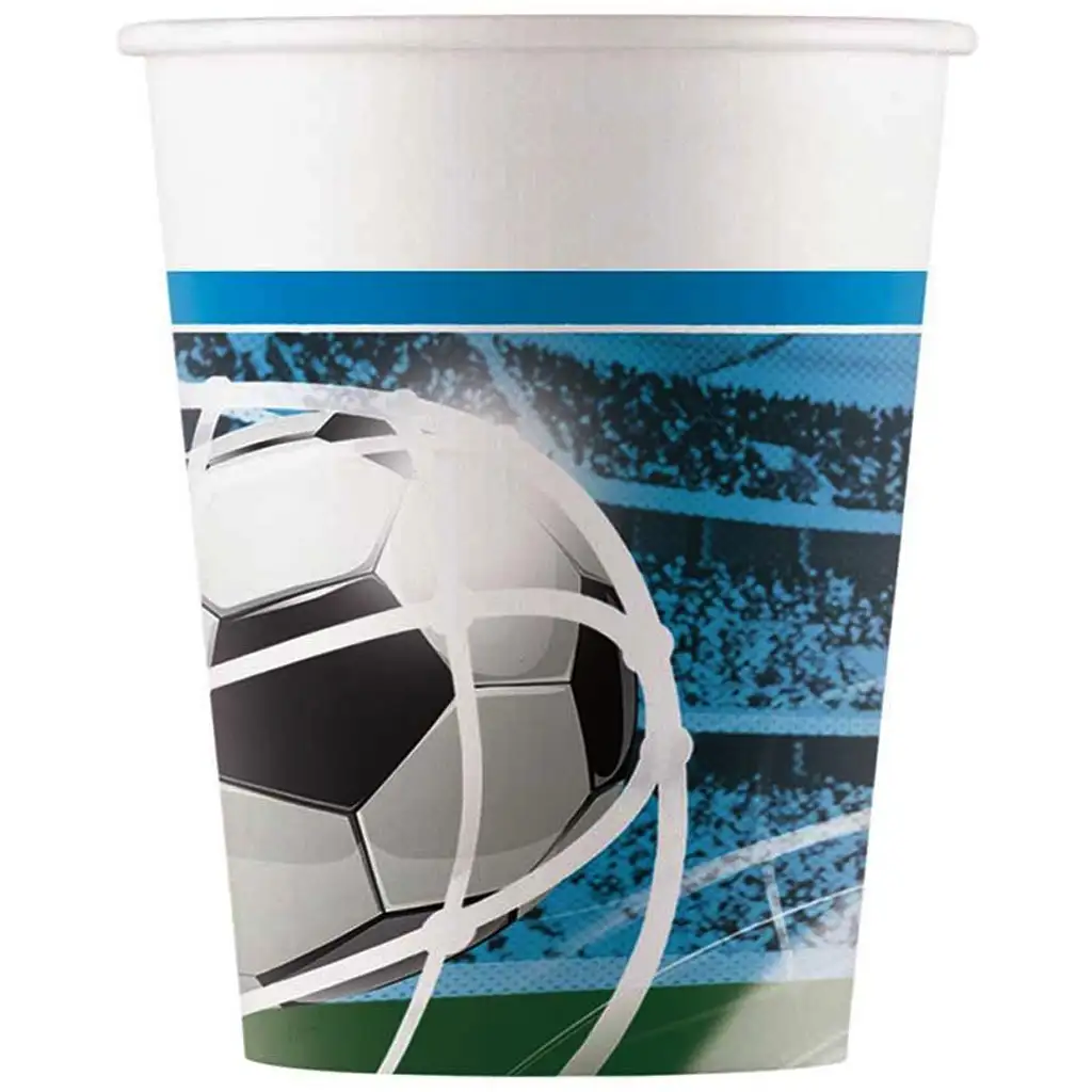 Futbalové papierové poháre s motívom gólovej radosti, sada 8 ks, 200 ml
