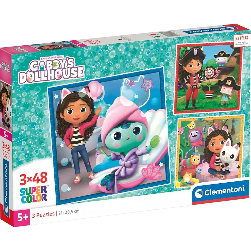 Gabiho bábikový dom: Gabiho aktivity 3x48 dielikové Supercolor puzzle - Clementoni