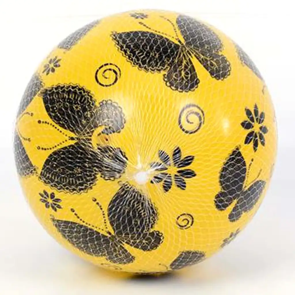 Bodkovaná žltá gumová lopta so vzorom motýľa 23cm