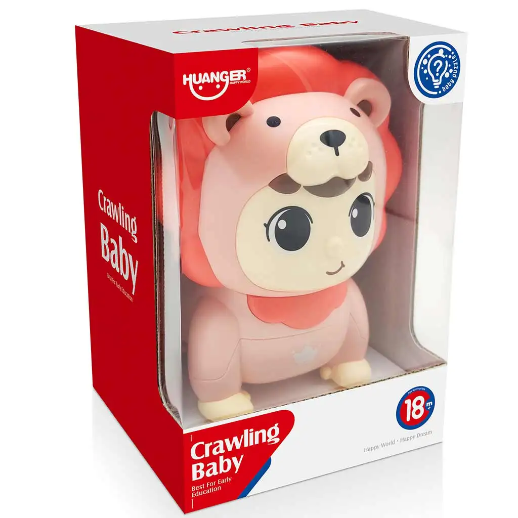 Happy World: Bábika Kúszó-Mászó Baba v leví kostýme v ružovej farbe 13x17cm kép 3