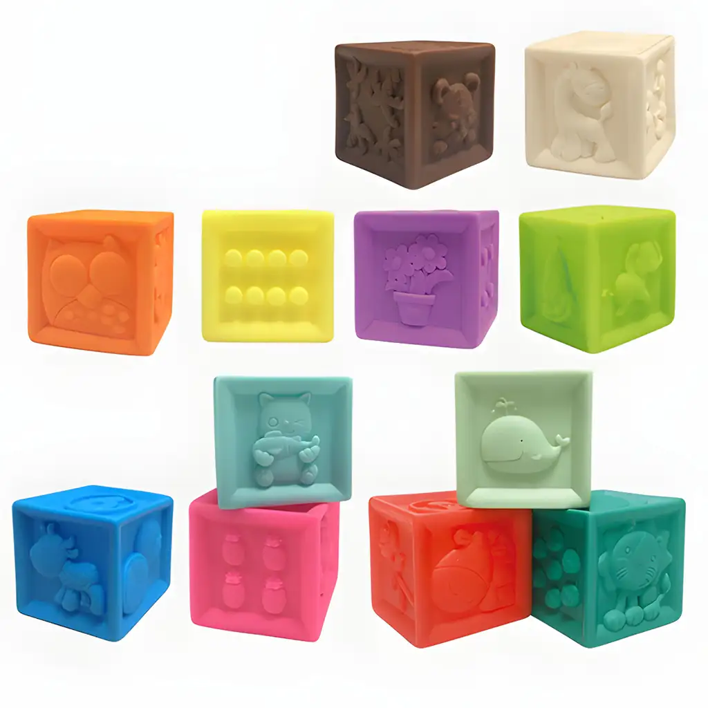 Happy World: Sada 12 mäkkých stavebných kociek na rozvoj hmatu kép 2