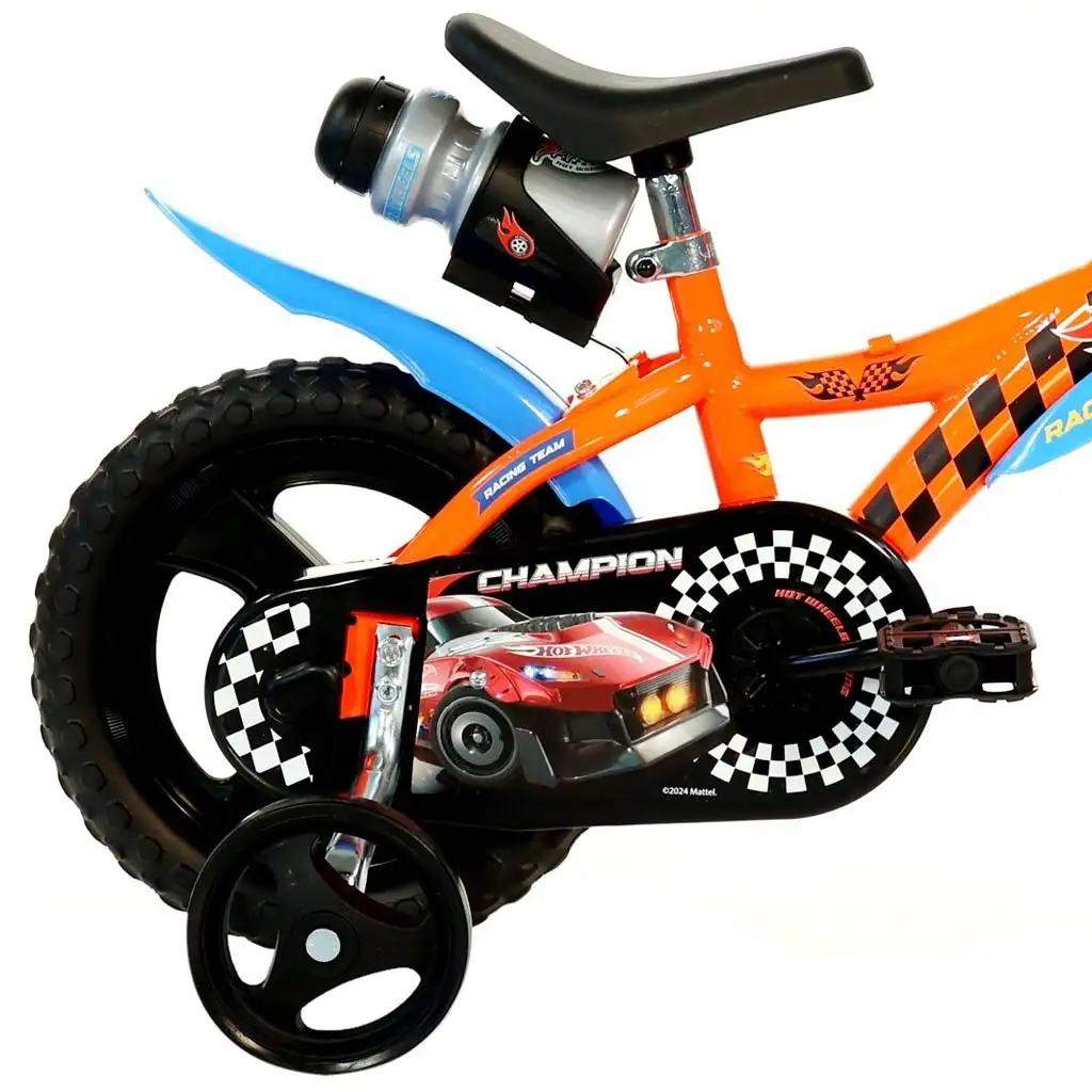 Hot Wheels 12” detský bicykel s držiakom na fľašu a pomocnými kolieskami v oranžovo-čiernej farbe – bicykel Dino Bikes kép 3
