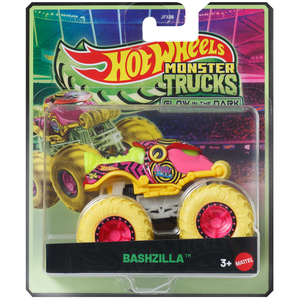 Hot Wheels Monster Trucks: Bashzilla autíčko svietiace v tme 1:64 – Mattel