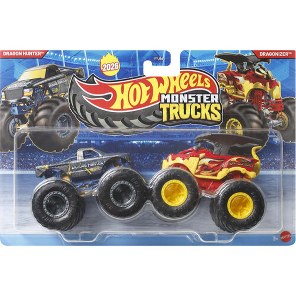 Hot Wheels Monster Trucks: Dragon Hunter vs Dragonizer autíčka, balenie 2 kusy 1/64 - Mattel