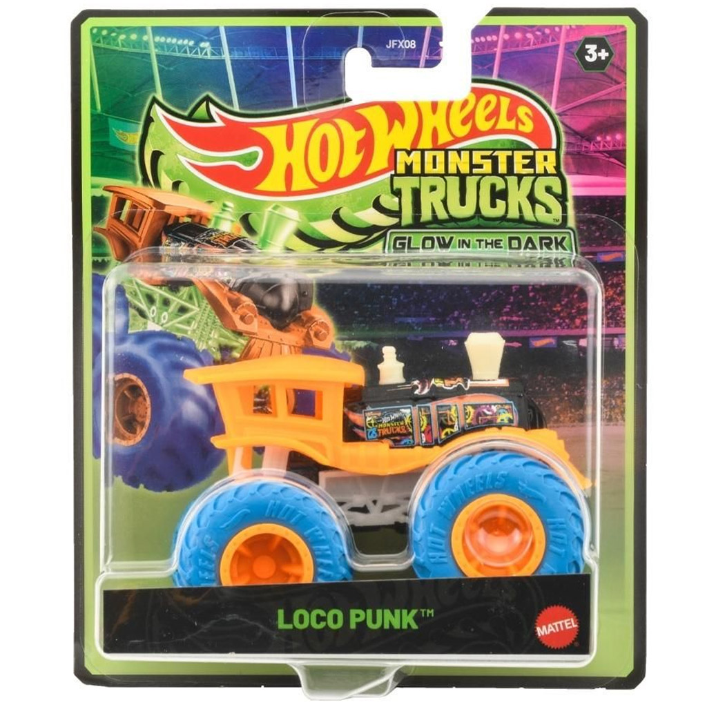 Hot Wheels Monster Trucks Loco Punk svietiace v tme autíčko 1/64 - Mattel