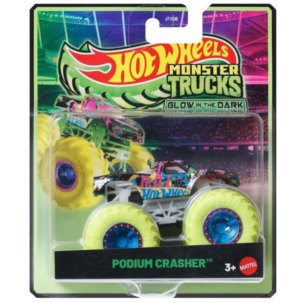 Hot Wheels Monster Trucks: Podium Crasher autíčko svietiace v tme 1:64 – Mattel
