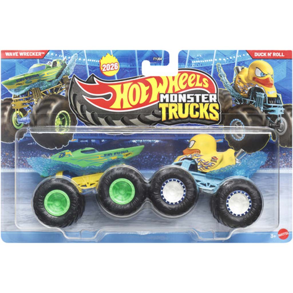 Hot Wheels Monster Trucks: Wave Wrecker vs Duck N Roll autíčka 2-dielna sada 1/64 - Mattel