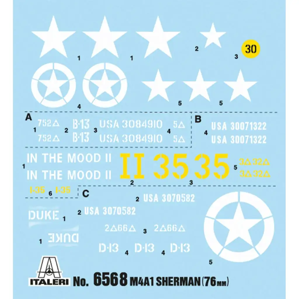 Italeri 1/35 M4A1 SHERMAN tank s americkou posádkou model