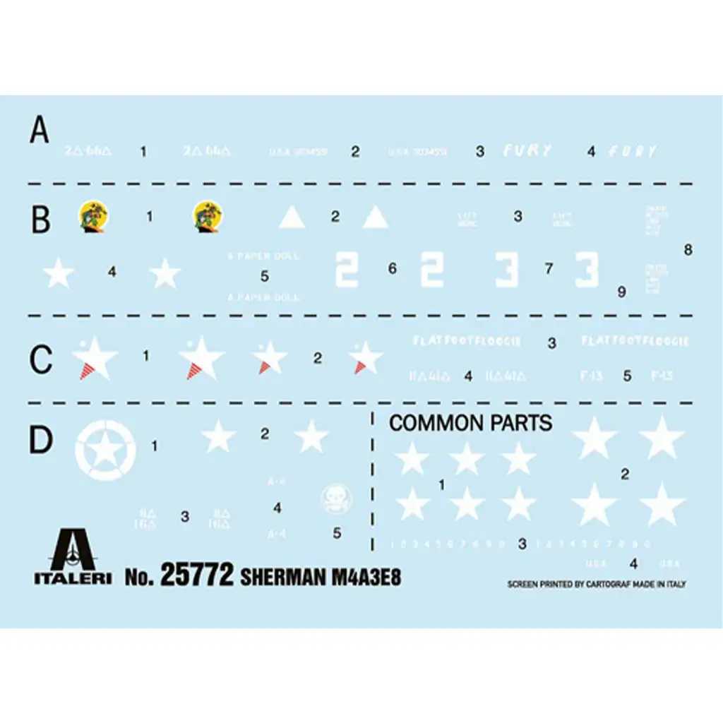 Italeri 1/56 M4A3E8 Sherman Fury tank model kép 2