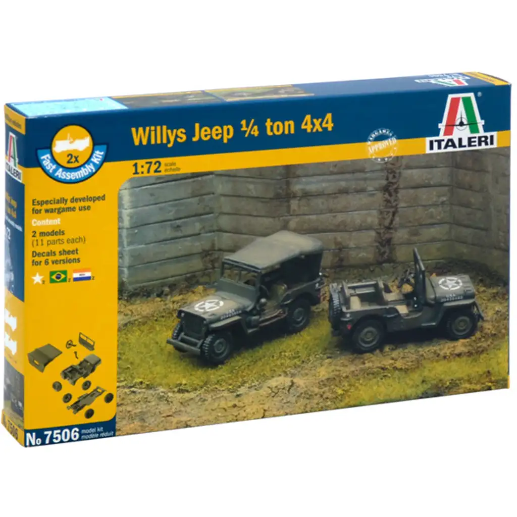 Italeri 1/72 Willys Jeep 1/4 ton 4x4 vojenské vozidlá 2-dielna modelová súprava