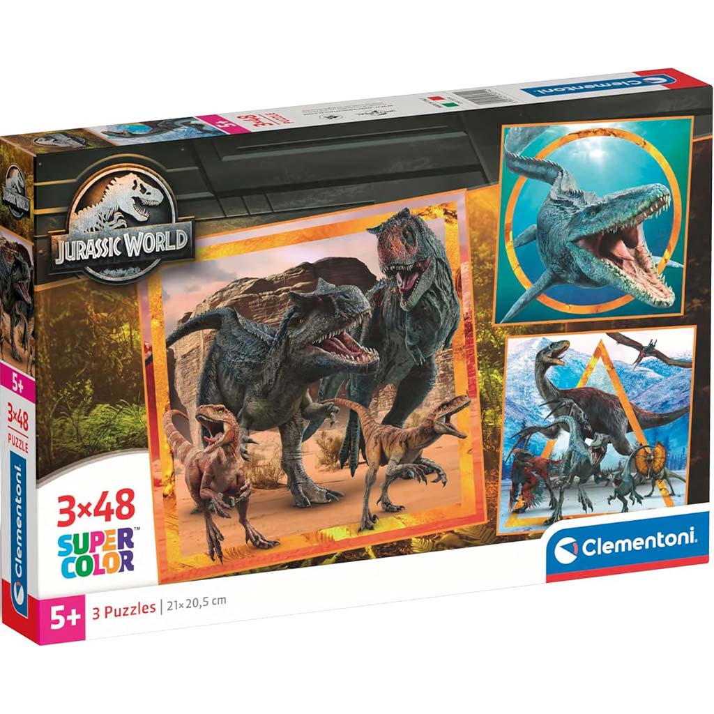 Jurassic World 3x48 dielikové Supercolor puzzle - Clementoni