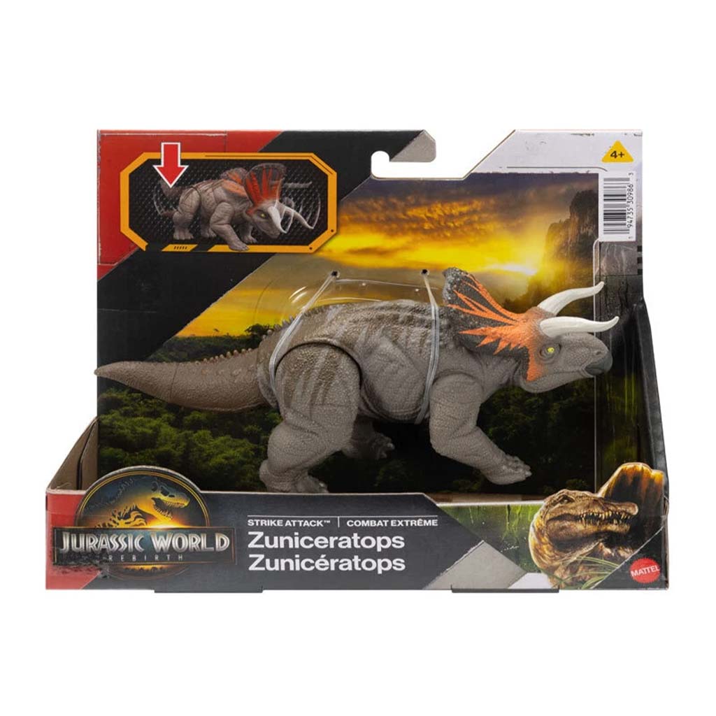 Jurassic World: Znovuzrodenie Strike Attack Zuniceratops útočiaca dinosaurus figúrka - Mattel